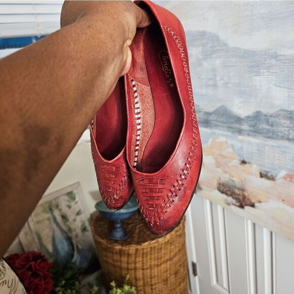 VTG Candie's Red Retro Oxford Huarache Leather Slip-On Flats Sz 8M – Rustic Wove - Picture 10 of 15